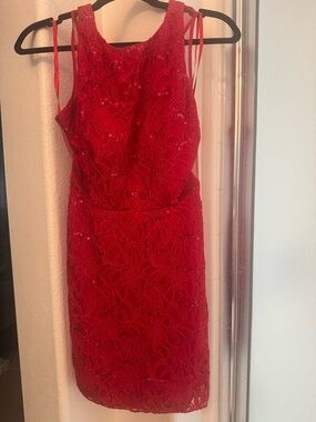 Hailey Logan Red Lace Sequin Cocktail Dress by Adrianna Papell